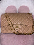 Luxury tan purse with golden hardware
