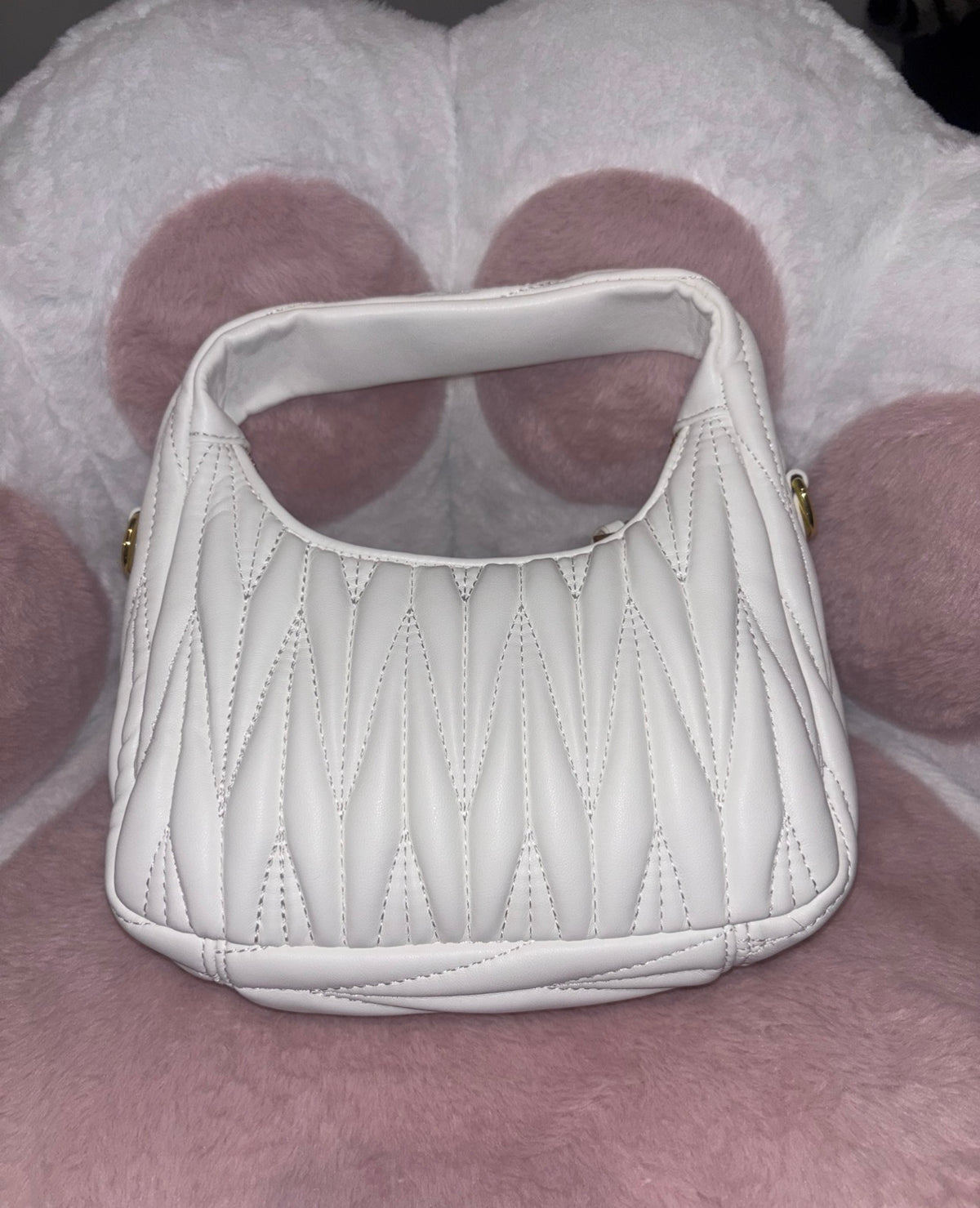 White Purse M M with Cross body Straps